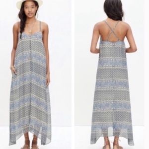 Madewell Moroccan Blue Green Tile Maxi Criss Cross Back Flowy BoHo Dress Sz M